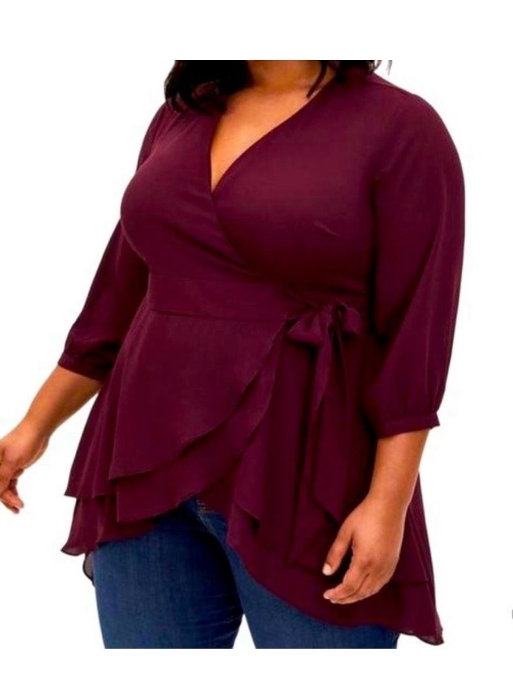 NWT Torrid Burgundy Long Sleeve
Georgette Wrap Tunic Blouse Size 00 Medium/Large